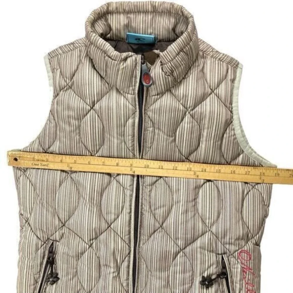 O'Neill Transit Quilted Puffer Vest Women S Tan Brown Striped Goose Down Outdoor